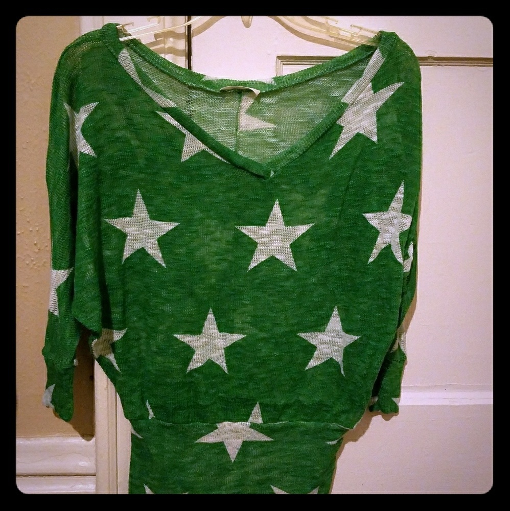 Luxe Kelly green and white dolman slv sweater